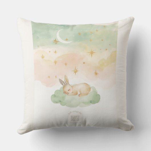 Watercolor Bunny Nursery Pillow | Pastel Mint クッション (裏面)