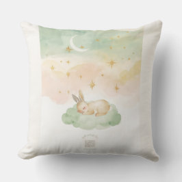 Watercolor Bunny Nursery Pillow | Pastel Mint クッション