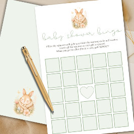 Watercolor Bunny On The Way Baby Shower Bingo Game