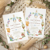 Watercolor Bunny Peter Rabbit Friends Baby Shower  招待状