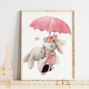 Watercolor Bunny Princess Bunny Wall Print ポスター