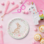 Watercolor Bunny Rabbit Floral Wreath Baby Shower ペーパープレート (パーティー)