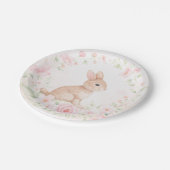 Watercolor Bunny Rabbit Floral Wreath Baby Shower ペーパープレート (アングル)