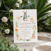 Watercolor Bunny Rabbit Friends Wreath Baby Shower 招待状