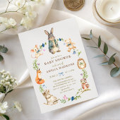 Watercolor Bunny Rabbit Friends Wreath Baby Shower 招待状
