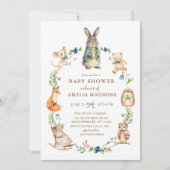 Watercolor Bunny Rabbit Friends Wreath Baby Shower 招待状 (正面)