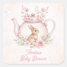 Watercolor Bunny Rabbit Tea Pot Floral Baby Shower
