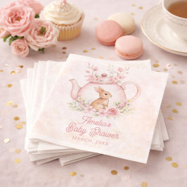 Watercolor Bunny Rabbit Tea Pot Floral Baby Shower スタンダードカクテルナプキン
