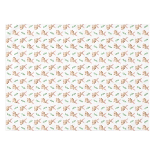 Watercolor Bunny With Greenery Easter Pattern テーブルクロス (正面(横))