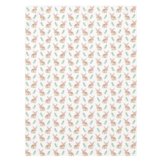 Watercolor Bunny With Greenery Easter Pattern テーブルクロス (正面)