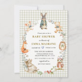 Watercolor Bunny Woodland Friends Baby Shower 招待状 (正面)