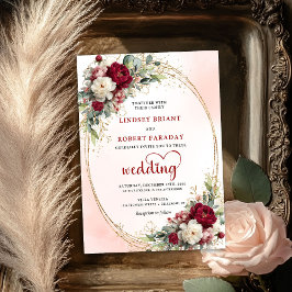 Watercolor Burgundy Blush Floral Wedding Invitatio 招待状