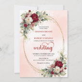 Watercolor Burgundy Blush Floral Wedding Invitatio 招待状 (正面)