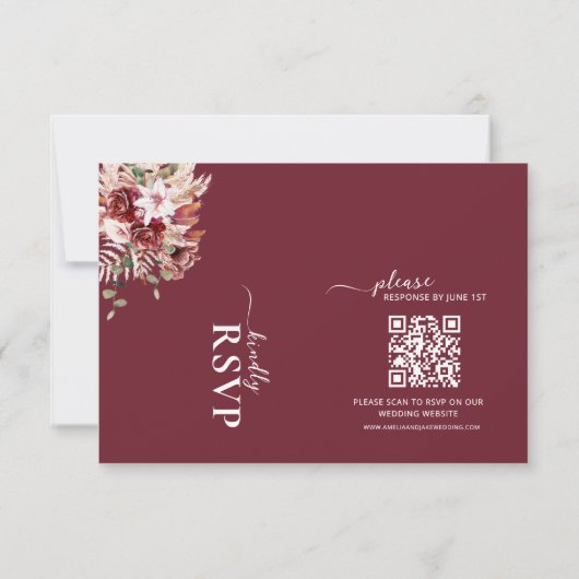 Watercolor Burgundy Blush Gold QR Wedding RSVP (裏面)