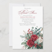 Watercolor Burgundy & Blush Roses  Bridal Shower 招待状 (正面)