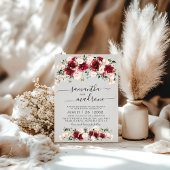 Watercolor Burgundy Blush Roses Photo Wedding 招待状