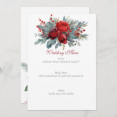 Watercolor Burgundy & Blush Roses wedding メニュー (正面/裏面)