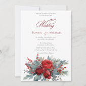 Watercolor Burgundy & Blush Roses Wedding 招待状 (正面)