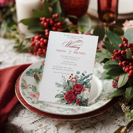 Watercolor Burgundy & Blush Roses Wedding 招待状