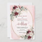 Watercolor Burgundy Blush Wedding Invitation Suite 招待状 (正面)