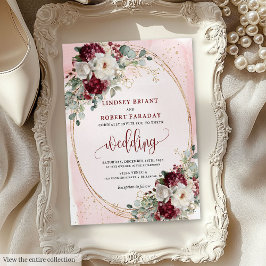 Watercolor Burgundy Blush Wedding Invitation Suite 招待状