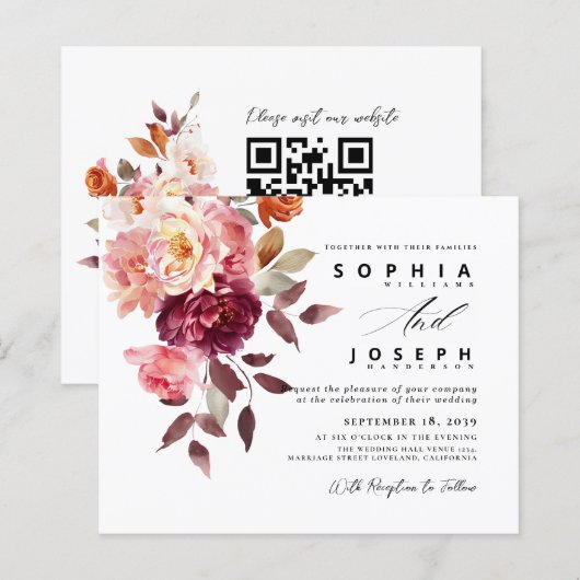 watercolor Burgundy Bouquet Floral Wedding (正面/裏面)