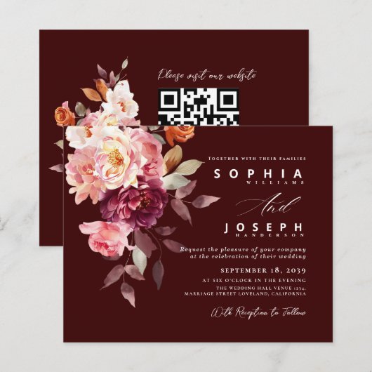 watercolor Burgundy Bouquet Floral Wedding (正面/裏面)