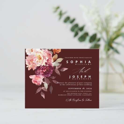 watercolor Burgundy Bouquet Floral Wedding (スタンド正面)