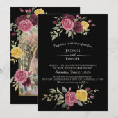  Watercolor Burgundy Country Roses Pink Black 招待状 (正面/裏面)