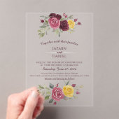 Watercolor Burgundy Yellow Roses Red アクリル招待状 (インサイチュ (ポータブル))