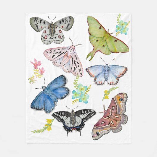 Watercolor Butterflies in Flight フリースブランケット (正面)