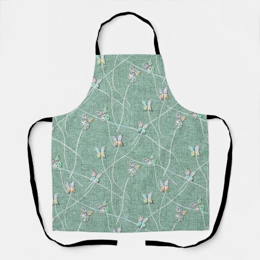 Watercolor  Butterflies on Mint Green  エプロン (正面)