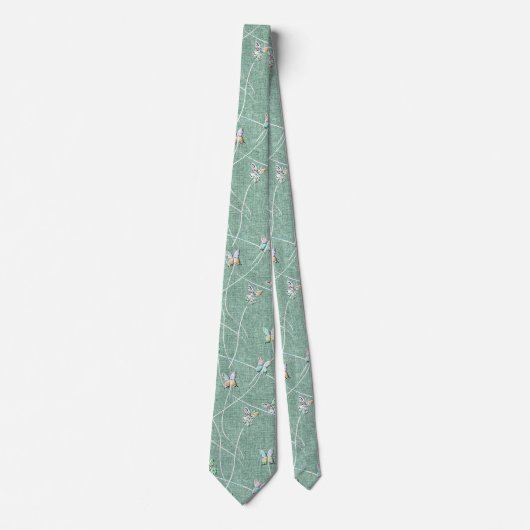 Watercolor  Butterflies on Mint Green  ネクタイ (正面)