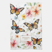 Watercolor butterflies windflowers monogram name キッチンタオル (縦)