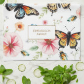 Watercolor butterflies windflowers monogram name キッチンタオル (折り畳み)