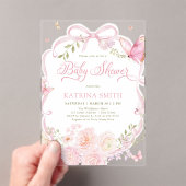 Watercolor Butterfly Baby Shower Girl Pink Flower アクリル招待状 (インサイチュ (ポータブル))