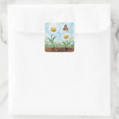 Watercolor Butterfly Delivering Mail to a Daisy スクエアシール (バッグ)