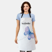 Watercolor Butterfly Flight Script Name Art エプロン (着用した状態)