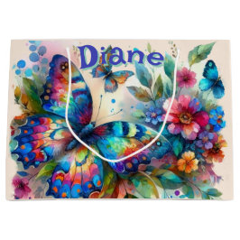 Watercolor Butterfly Floral Garden Personalized ラージペーパーバッグ