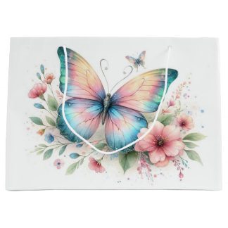 Watercolor Butterfly Floral Gift Bag ラージペーパーバッグ