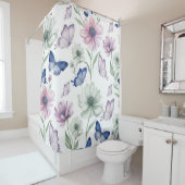 Watercolor Butterfly & Floral Shower Curtain シャワーカーテン (インサイチュ)