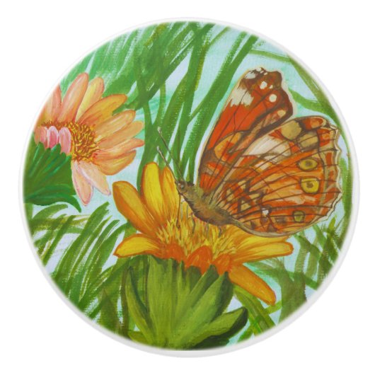 Watercolor Butterfly flower garden セラミックノブ (正面)