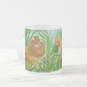 Watercolor Butterfly flower garden フロストグラスマグカップ (正面左)