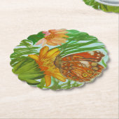 Watercolor Butterfly flower garden ペーパーコースター (アングル)