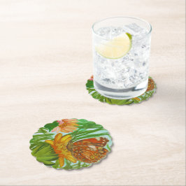 Watercolor Butterfly flower garden ペーパーコースター