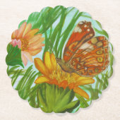 Watercolor Butterfly flower garden ペーパーコースター (正面)