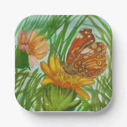 Watercolor Butterfly flower garden ペーパープレート (正面)