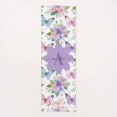 Watercolor Butterfly Meadow & Floral Monogram ヨガマット (正面)