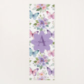 Watercolor Butterfly Meadow & Floral Monogram ヨガマット (裏面)