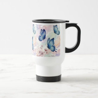 Watercolor Butterfly Mug | Soft Blue Floral Art トラベルマグ